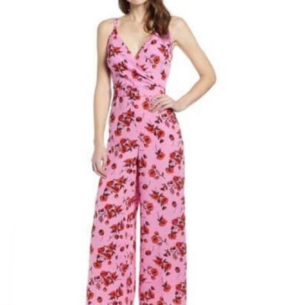 NWT Nordstrom All in Favor red pink Surplice Jumpsuit medium